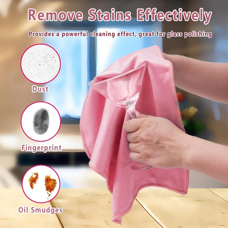 Misequal 6 Pack Glass Cleaning Cloth Microfiber Cleaning Cloth for Window Eyeglass Jewelry Windshields Mirrors and Stainless Steel (Pink) - Image 3